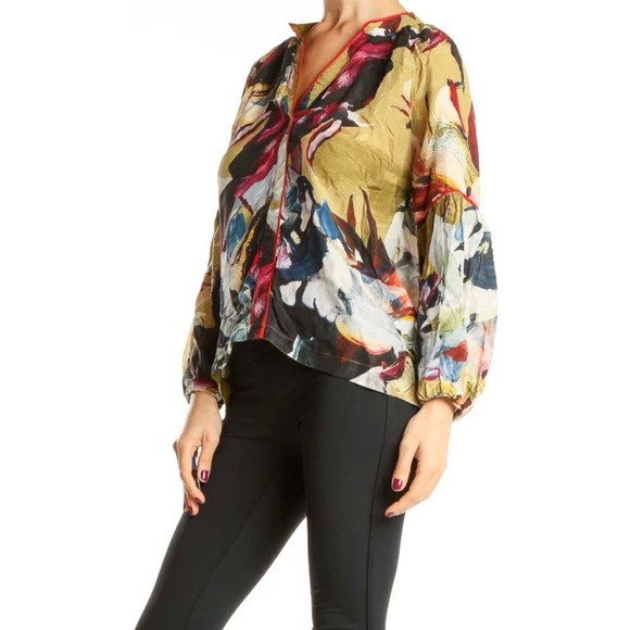 Anthropologie Tops - Anthropologie Vineet Bahl Retro Print Floral 100% Silk Blouse Top Size Medium